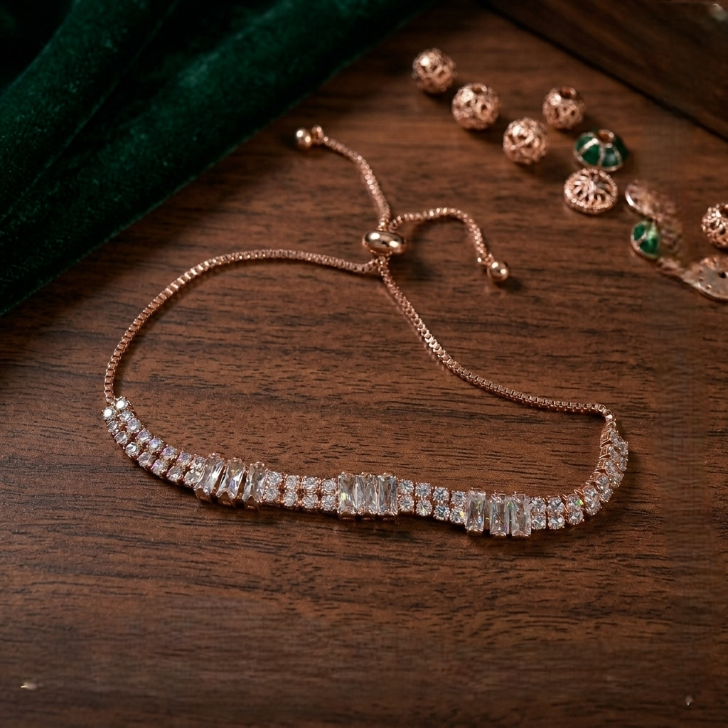 Princess Cut Adjustable Bracelet - Rose Gold